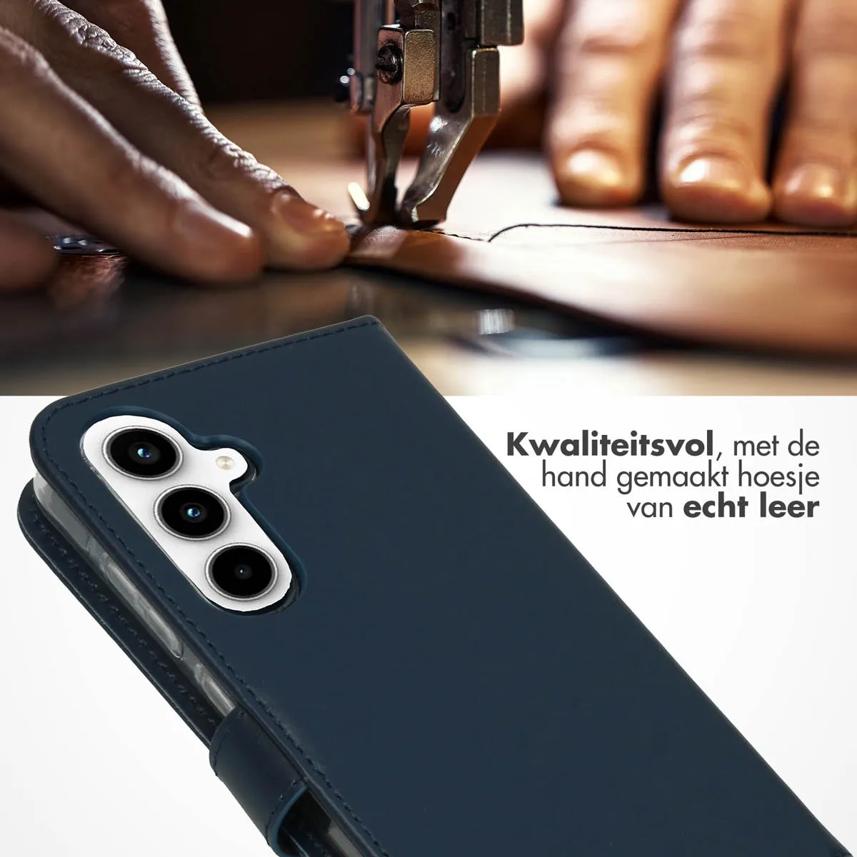 Selencia Hoesje Samsung Galaxy A55 - Echt Lederen Bookcase Donkerblauw