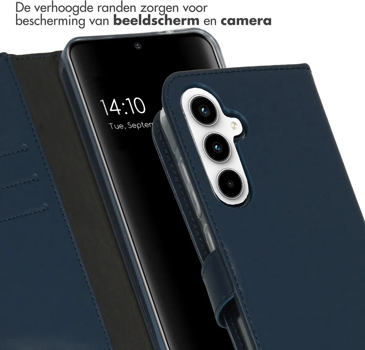 Selencia Hoesje Samsung Galaxy A55 - Echt Lederen Bookcase Donkerblauw
