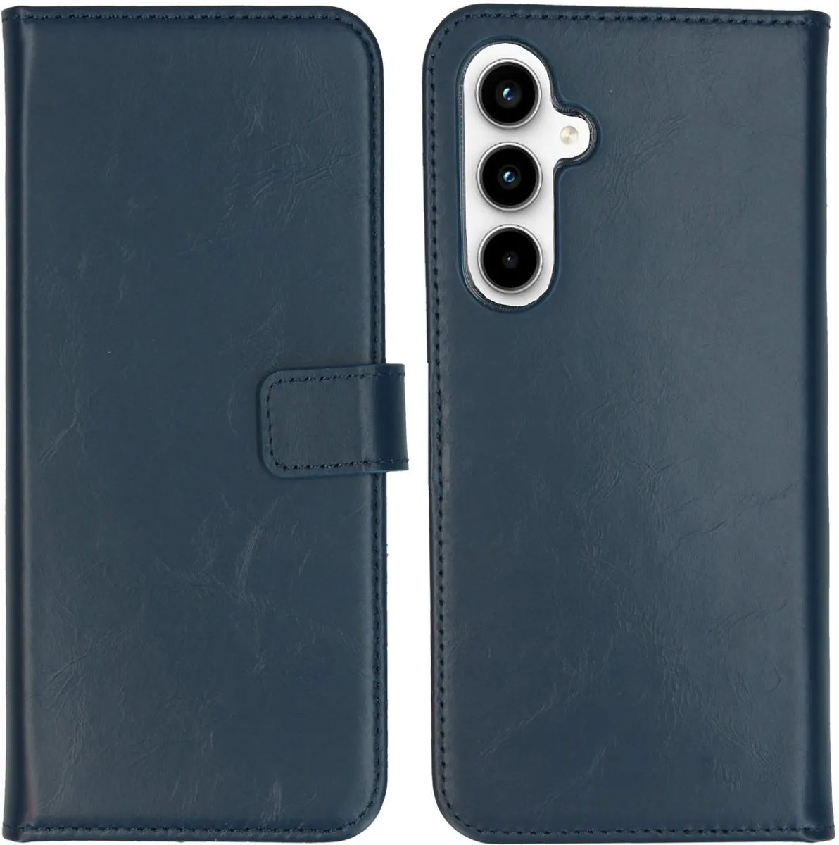 Selencia Hoesje Samsung Galaxy A55 - Echt Lederen Bookcase Donkerblauw