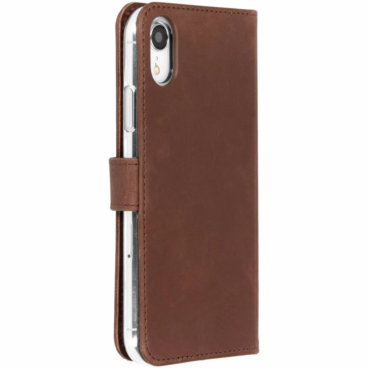 Selencia Hoesje iPhone XR Bookcase - Donkerbruin Leder - 3 Pasjes