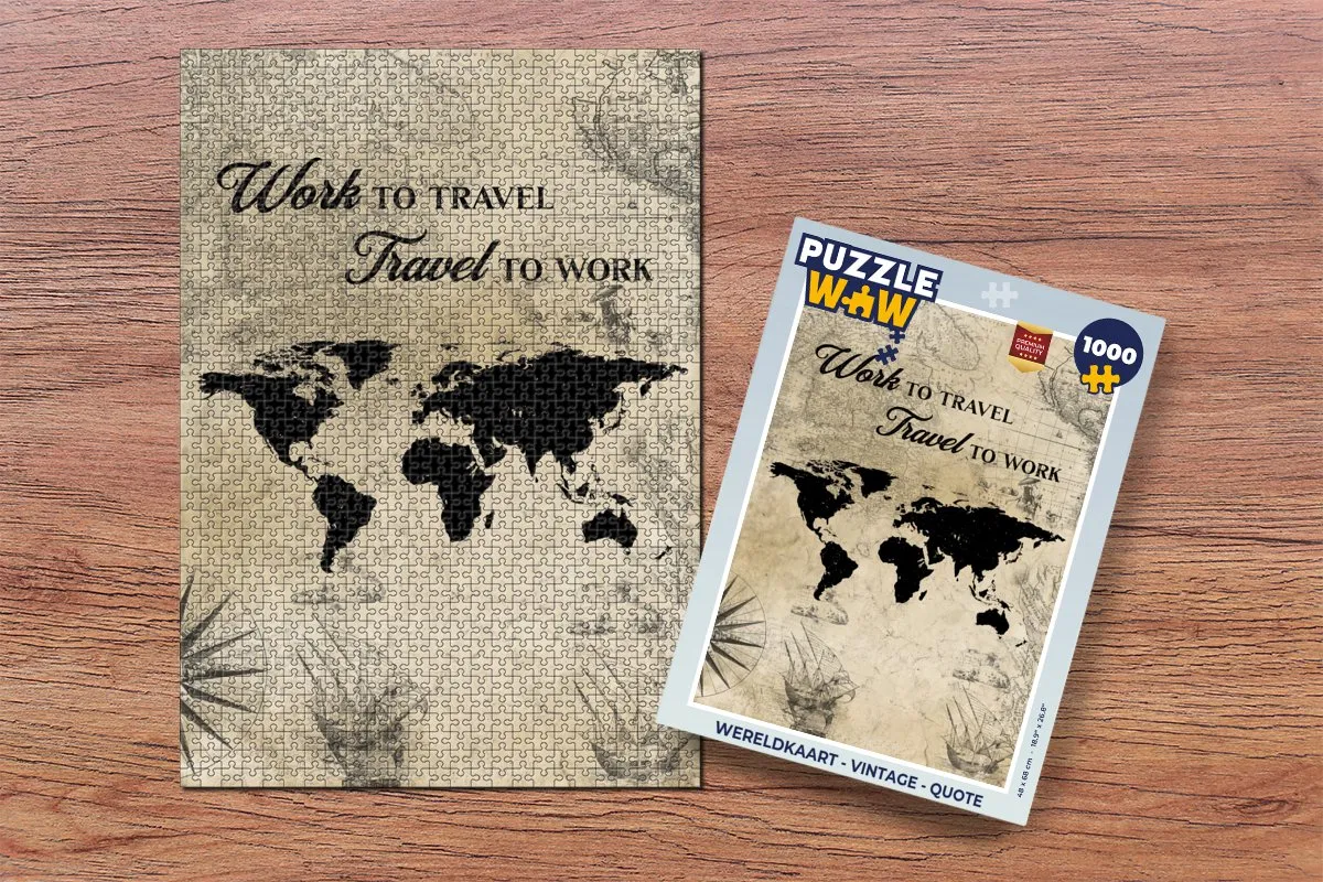 PuzzleWow Wereldkaart Vintage Quote Legpuzzel 1000 Stuks - Multicolor