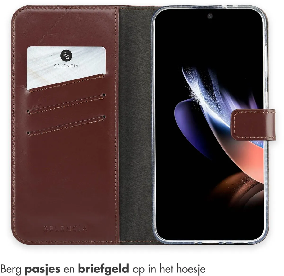 Selencia Hoesje Samsung Galaxy A36/A56 - Echt Lederen Bookcase Bruin