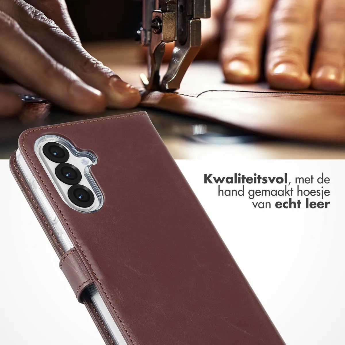 Selencia Hoesje Samsung Galaxy A36/A56 - Echt Lederen Bookcase Bruin