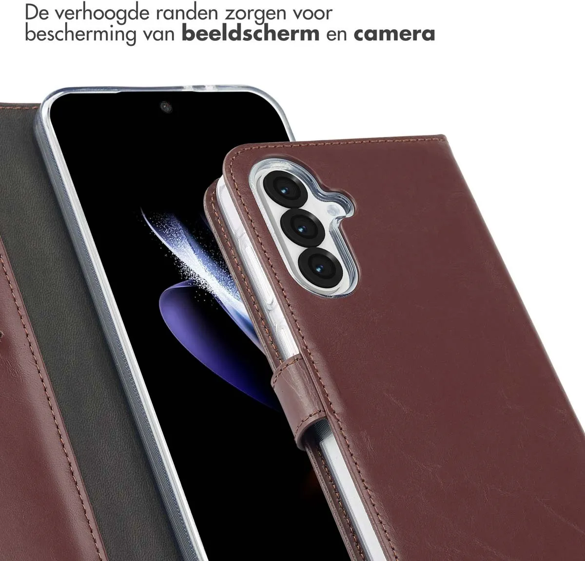 Selencia Hoesje Samsung Galaxy A36/A56 - Echt Lederen Bookcase Bruin