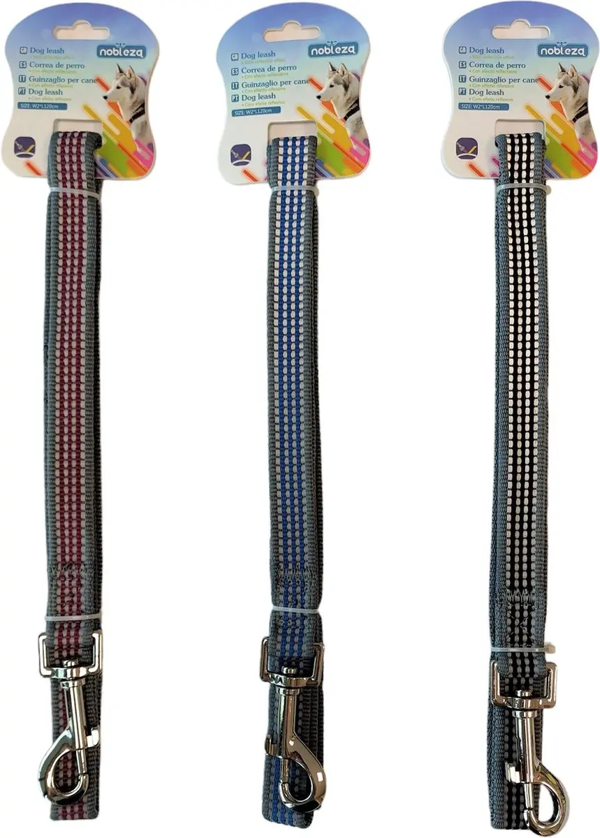 Nobleza Hondenriem Reflecterend Nylon 120cm - Grijs/Blauw