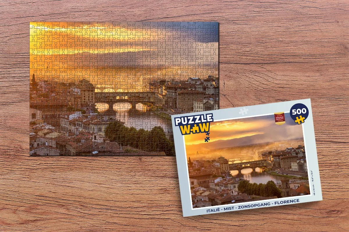 PuzzleWow Italië Legpuzzel 500 Stuks - Mist & Zonsopgang Florence - Multicolor