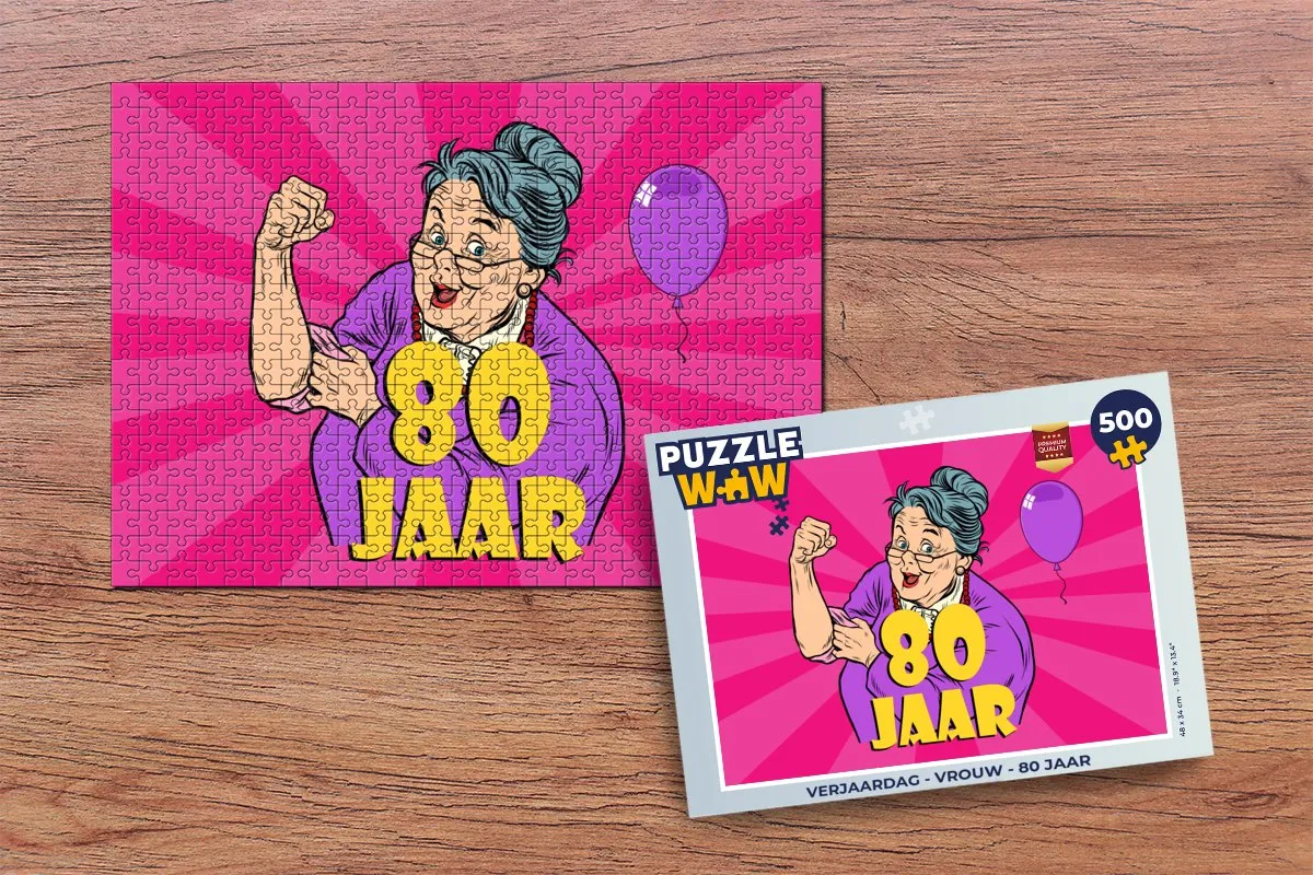 PuzzleWow Verjaardag Puzzel 500 Stuks - 80 Jaar - Multicolor
