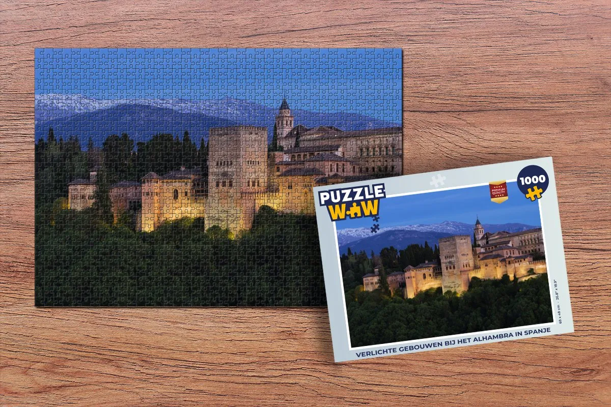 PuzzleWow Legpuzzel Verlichte Gebouwen Alhambra 1000 Stuks - Multicolor