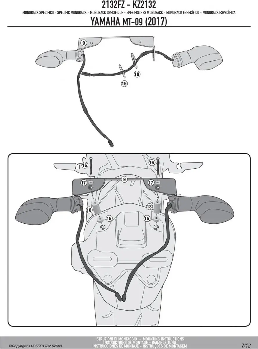 Givi Monokey Monolock Topcasehouder Yamaha 900 MT-09 - Zwart