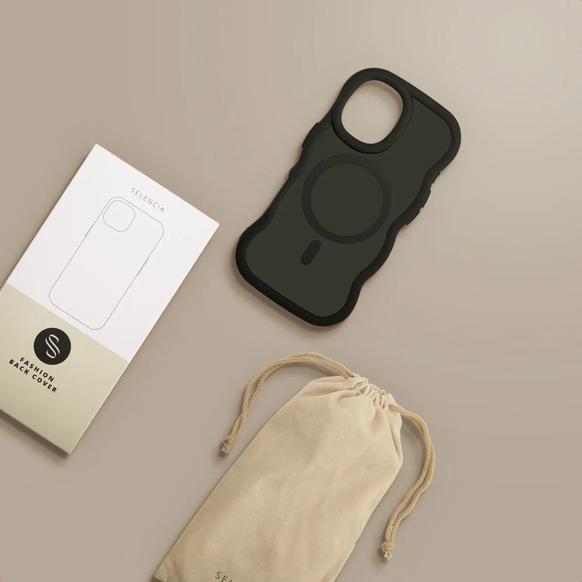 Selencia Wavy Case iPhone 16 - Zwart