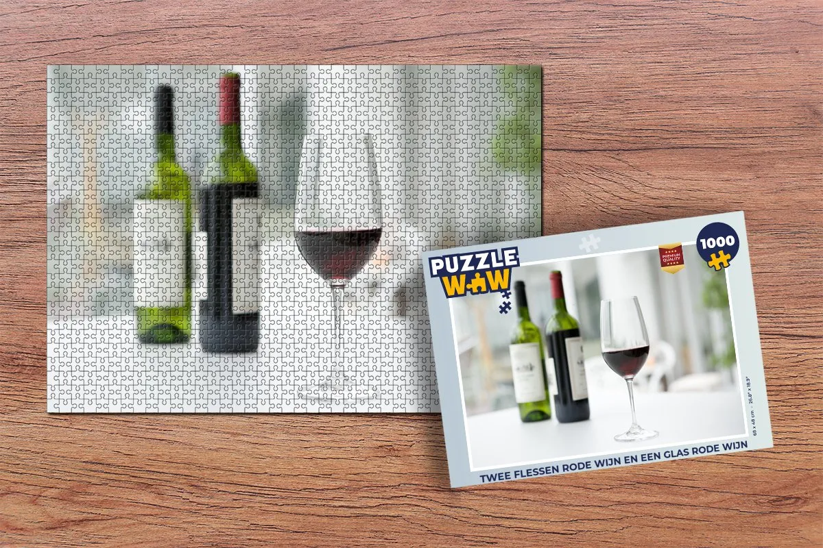 PuzzleWow Legpuzzel Twee flessen rode wijn 1000 Stuks - Multicolor