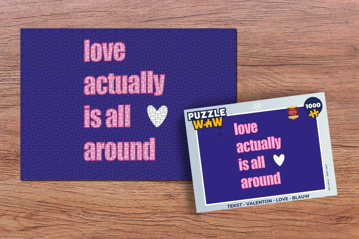 PuzzleWow Valentijn Love Legpuzzel 1000 Stuks - Blauw/Rozetext