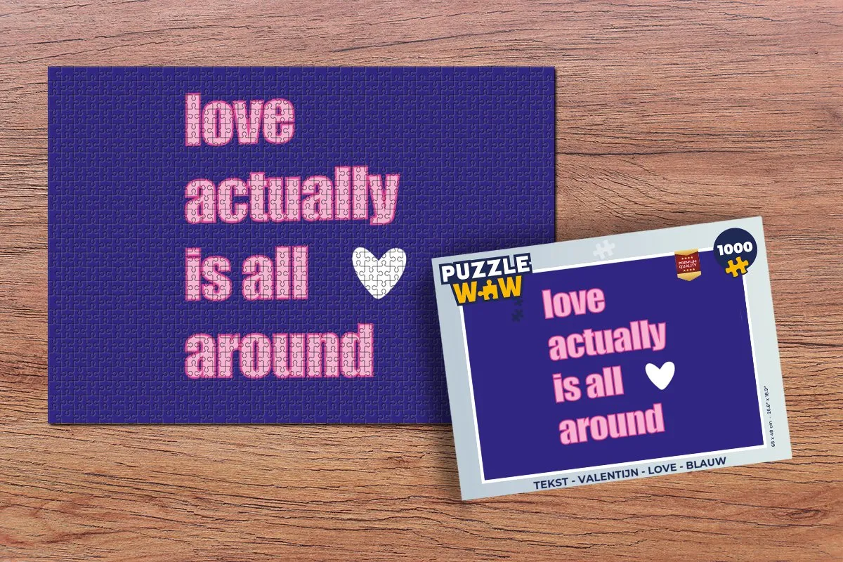 PuzzleWow Valentijn Love Legpuzzel 1000 Stuks - Blauw/Rozetext