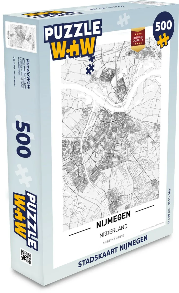 PuzzleWow Stadskaart Nijmegen Legpuzzel 500 Stuks - Multicolor