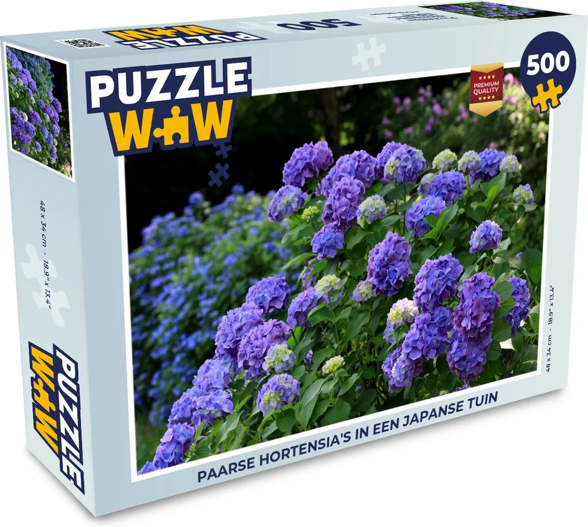 PuzzleWow Legpuzzel Paarse Hortensia's Japanse Tuin 500 Stuks