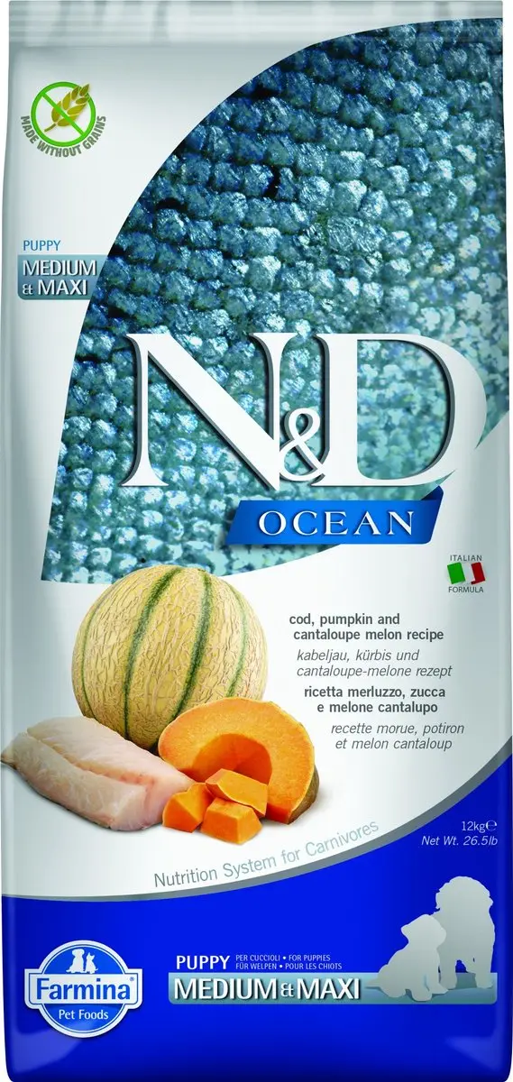 Farmina N&D Codfish, pumpkin and cantaloupe melon Puppy Medium & Maxi 12 kg