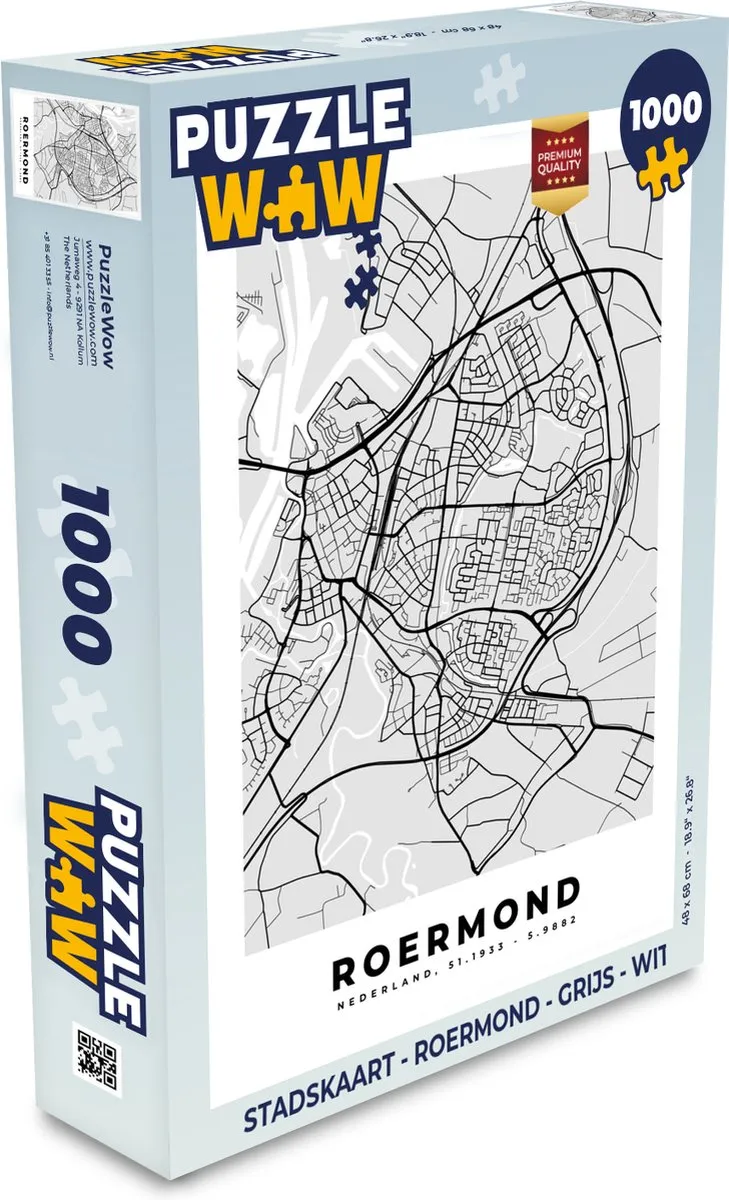PuzzleWow Stadskaart Roermond Legpuzzel 1000 Stuks