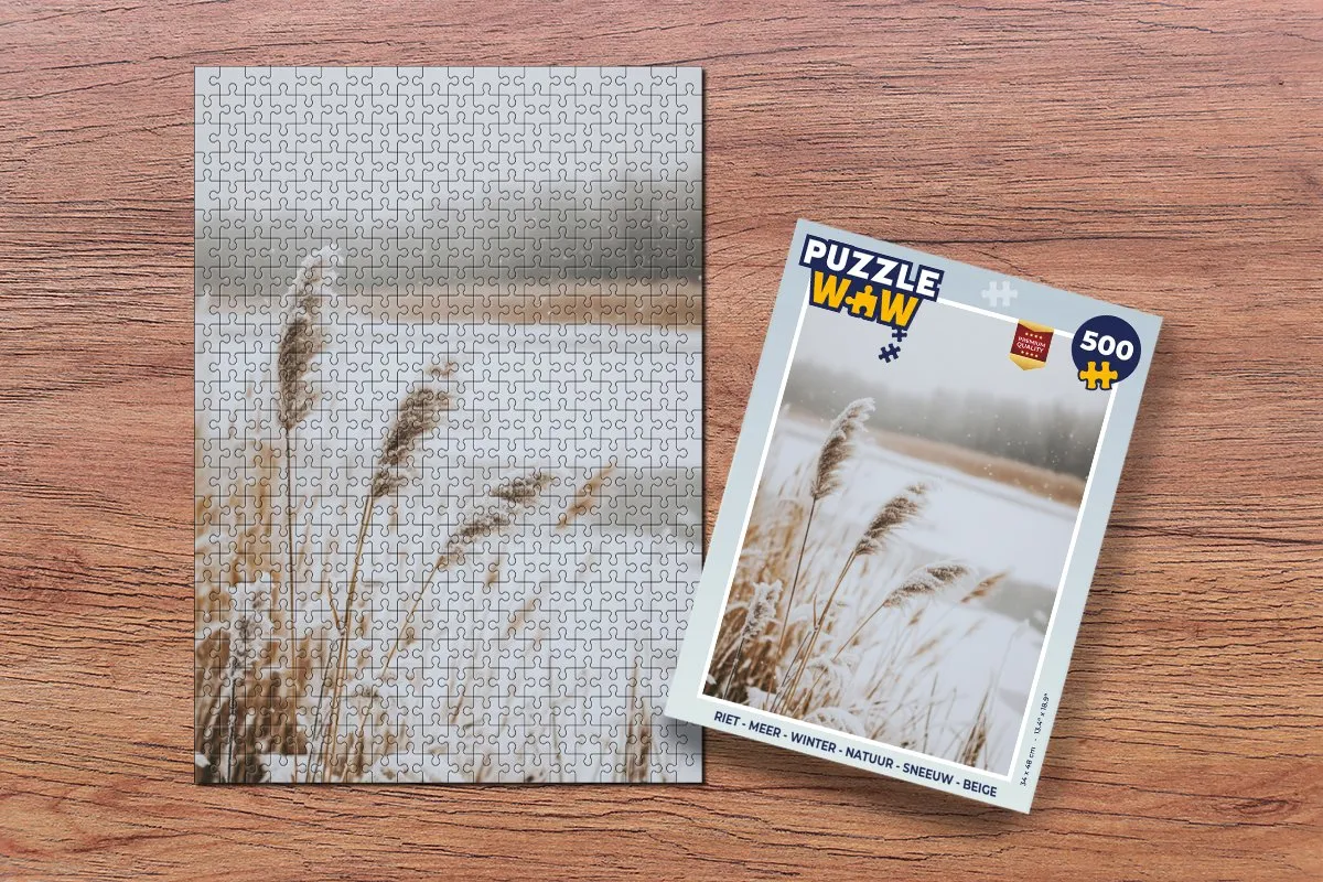 PuzzleWow Riet Meer Winter Legpuzzel 500 Stuks - Beige