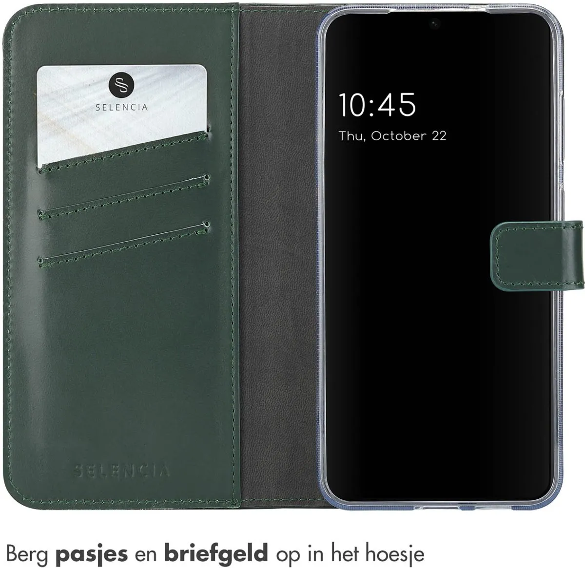 Selencia Hoesje Samsung Galaxy S25 Groen - Lederen Bookcase 3 Pasjes