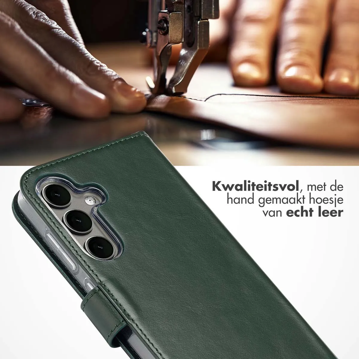 Selencia Hoesje Samsung Galaxy S25 Groen - Lederen Bookcase 3 Pasjes