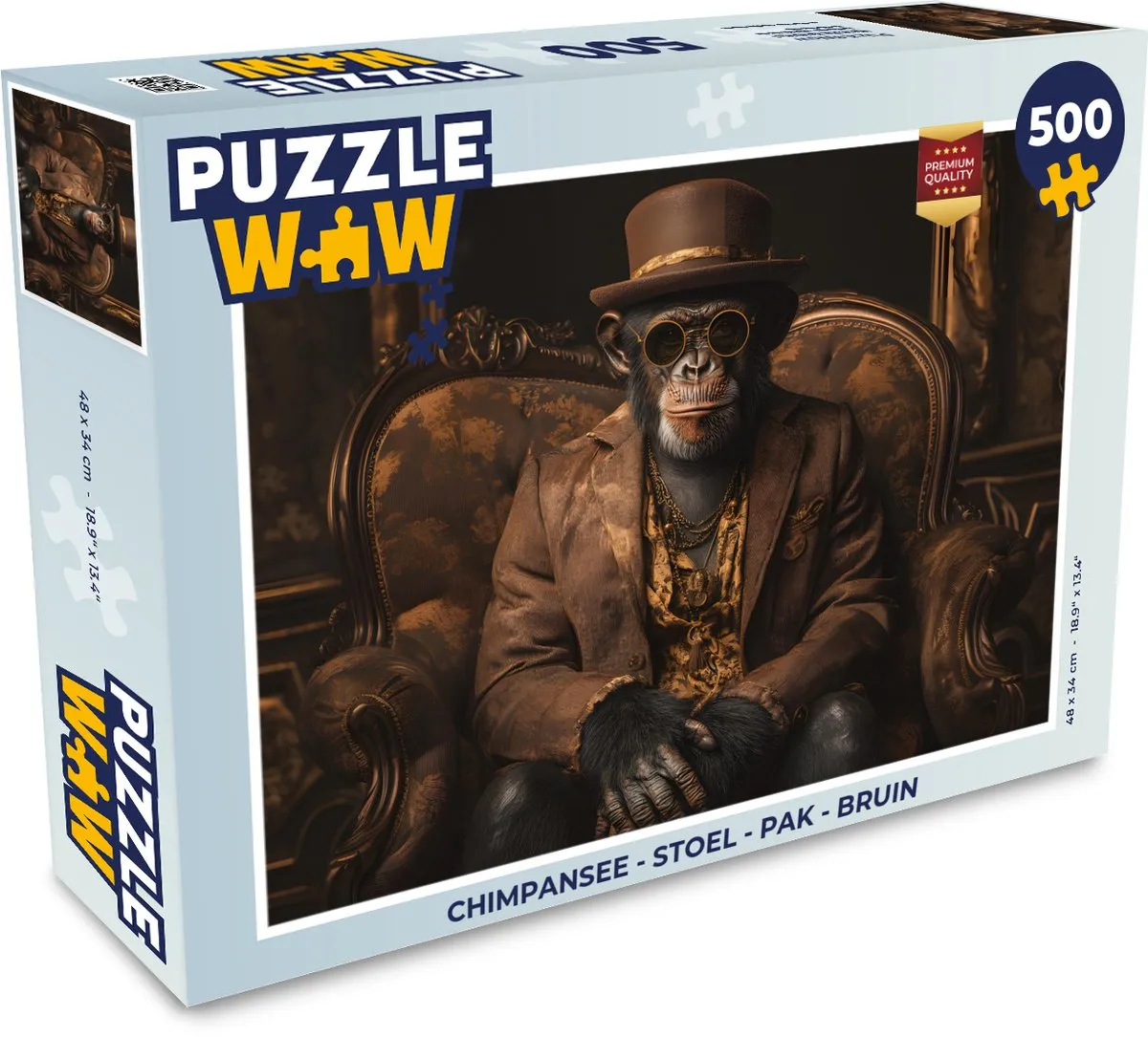 PuzzleWow Chimpansee Stoel Pak Legpuzzel 500 Stuks - Bruin