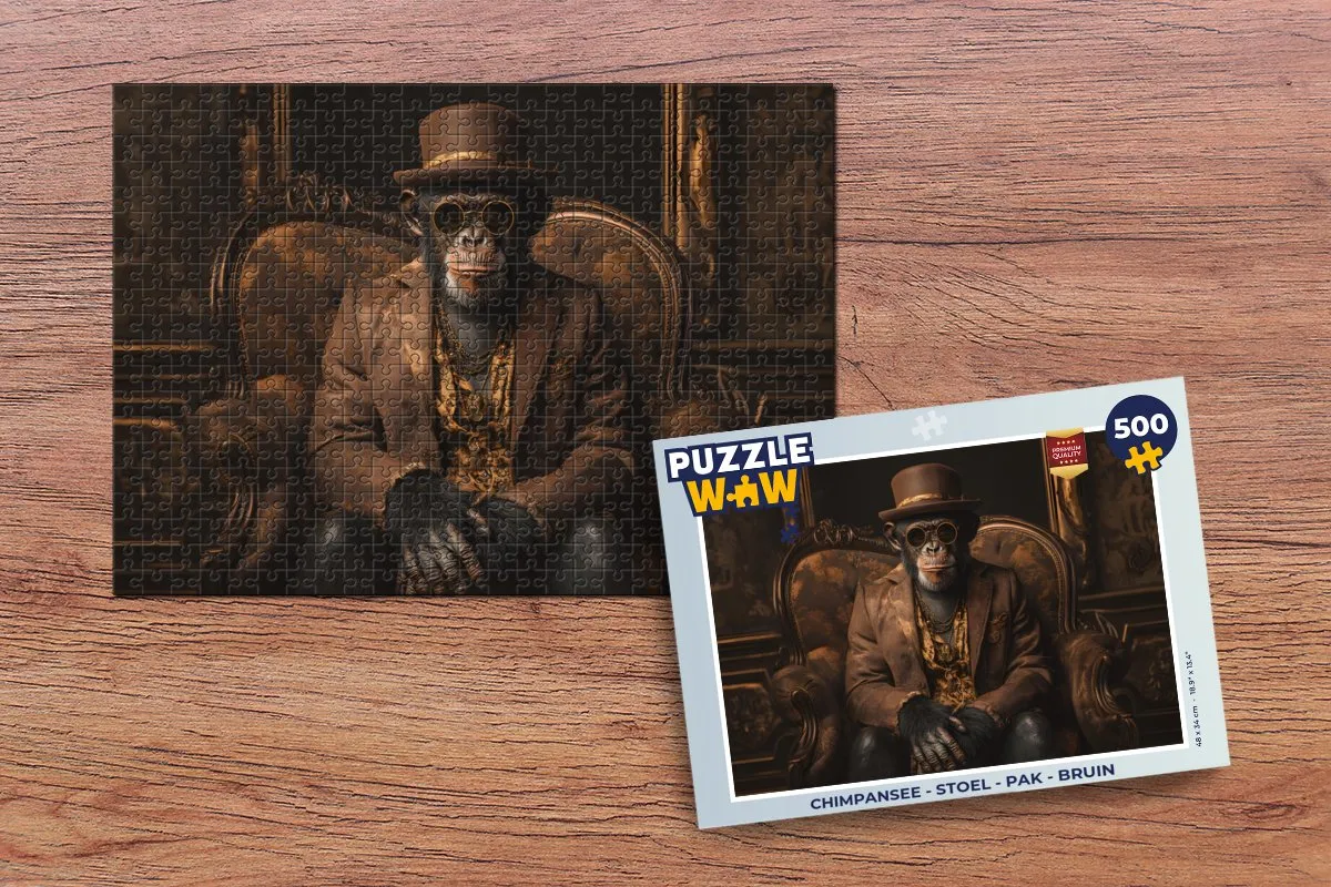 PuzzleWow Chimpansee Stoel Pak Legpuzzel 500 Stuks - Bruin