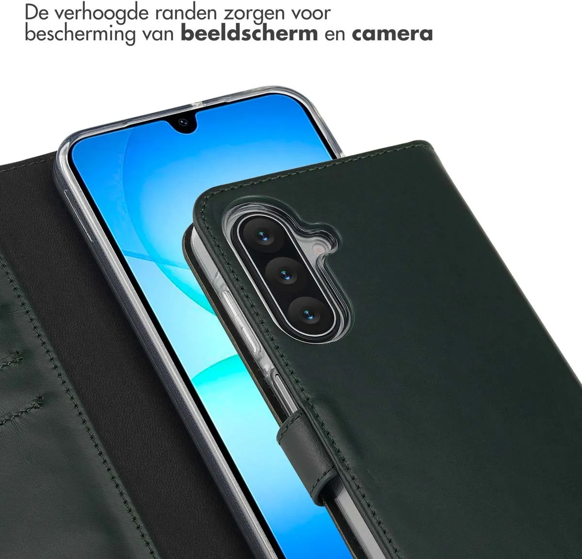 Selencia Hoesje Samsung Galaxy A17 - Groen Lederen Bookcase - 3 Pasjes