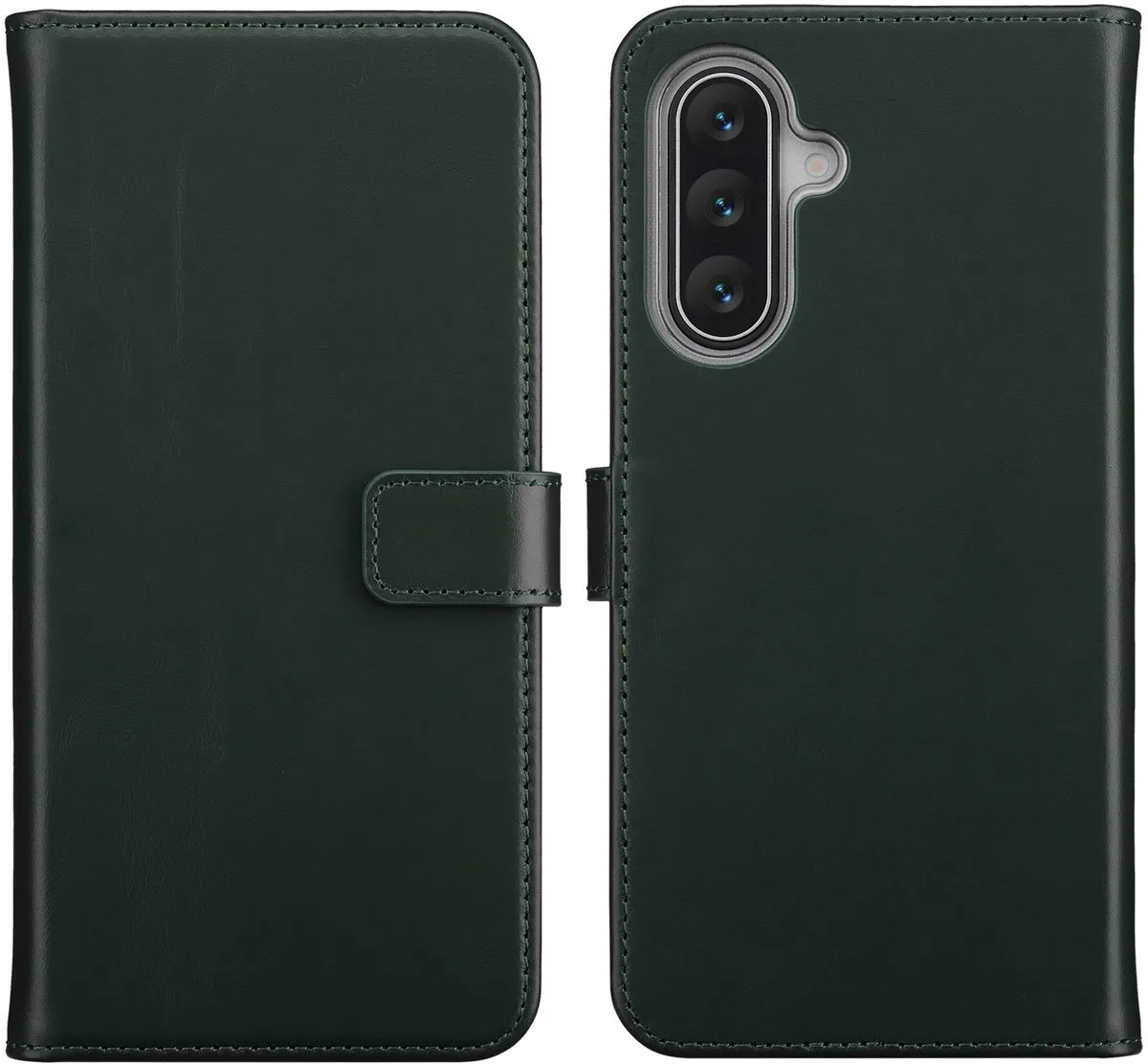 Selencia Hoesje Samsung Galaxy A17 - Groen Lederen Bookcase - 3 Pasjes