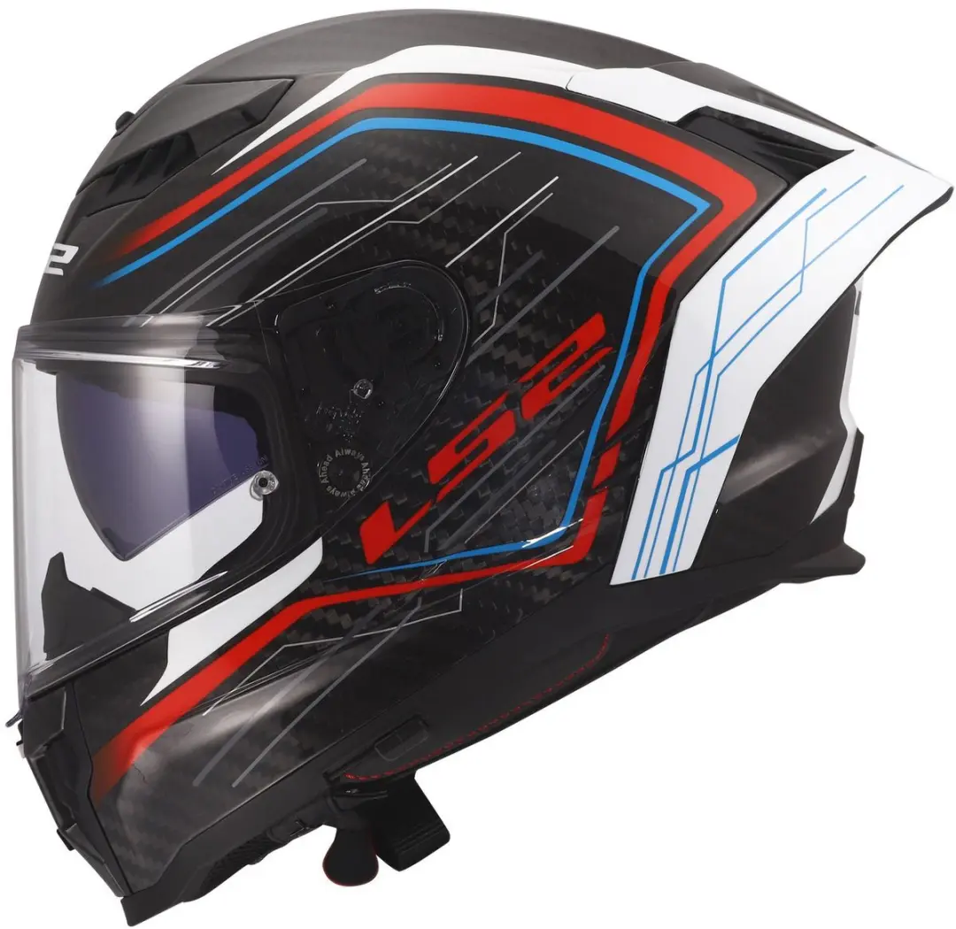 LS2 FF807 Dragon integraalhelm Subic glans wit blauw rood carbon zwart