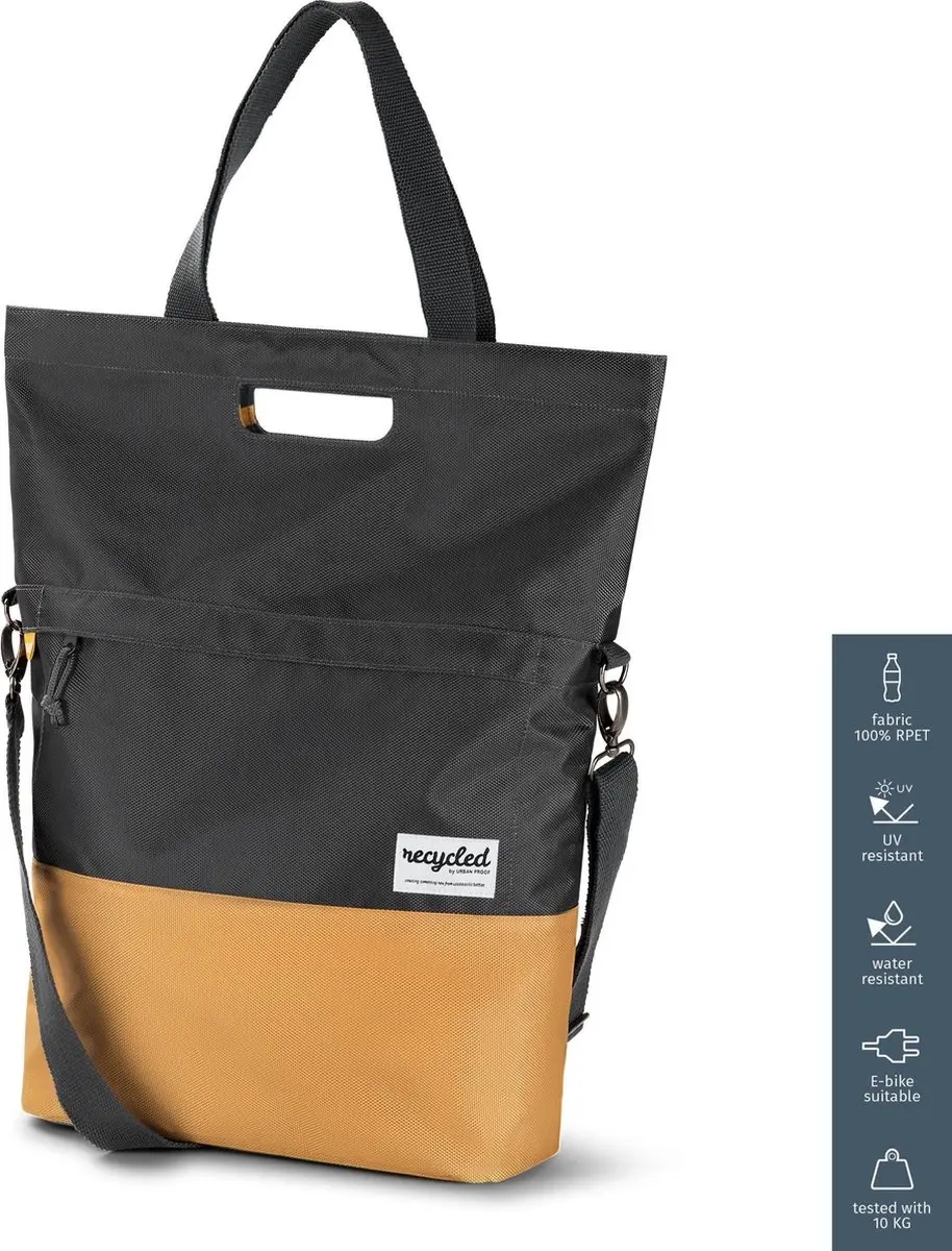 URBAN PROOF 20L Gerecyclede Shopper Fietstas - Grijs/Goud - afbeelding 3 van 6