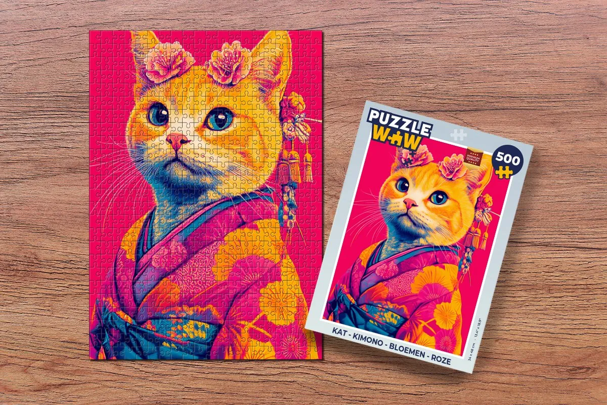 PuzzleWow Kimono Kat Legpuzzel 500 Stuks - Roze