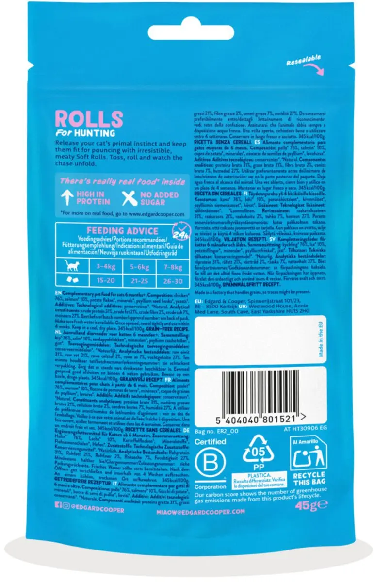 Edgard & Cooper Rolls Kattensnack Zalm 45g - afbeelding 4 van 6