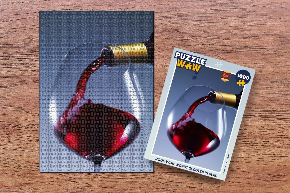 PuzzleWow Legpuzzel Rode Wijn in Glas 1000 Stuks - Multicolor