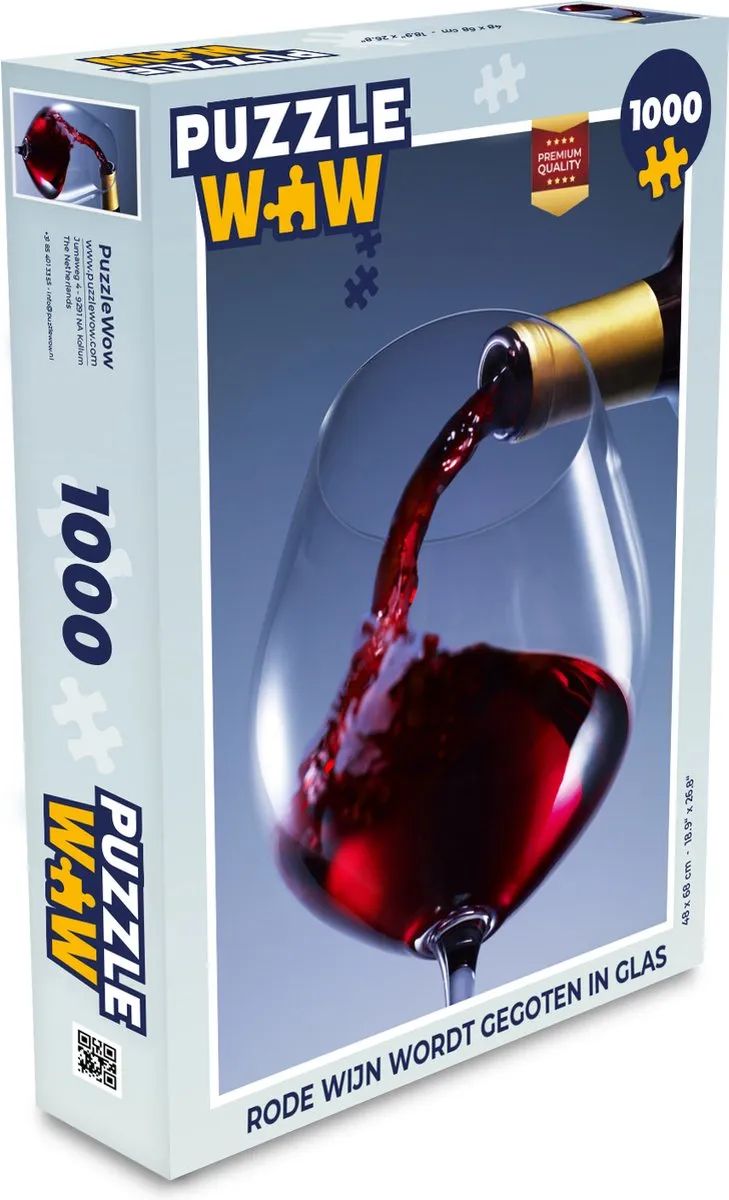 PuzzleWow Legpuzzel Rode Wijn in Glas 1000 Stuks