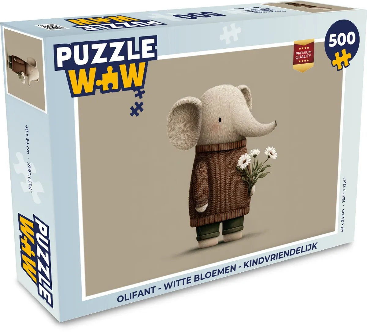 PuzzleWow Olifant Witte Bloemen Legpuzzel 500 Stuks