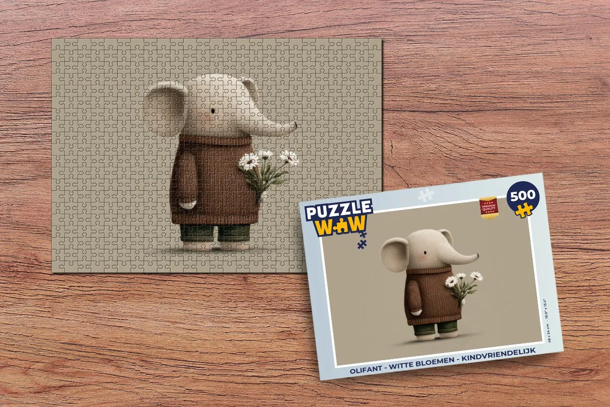 PuzzleWow Olifant Witte Bloemen Legpuzzel 500 Stuks
