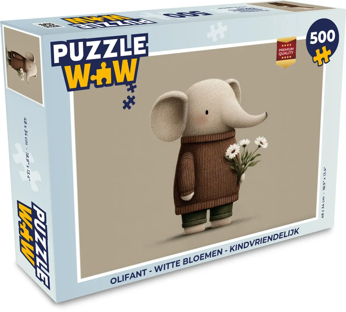 PuzzleWow Olifant Witte Bloemen Legpuzzel 500 Stuks