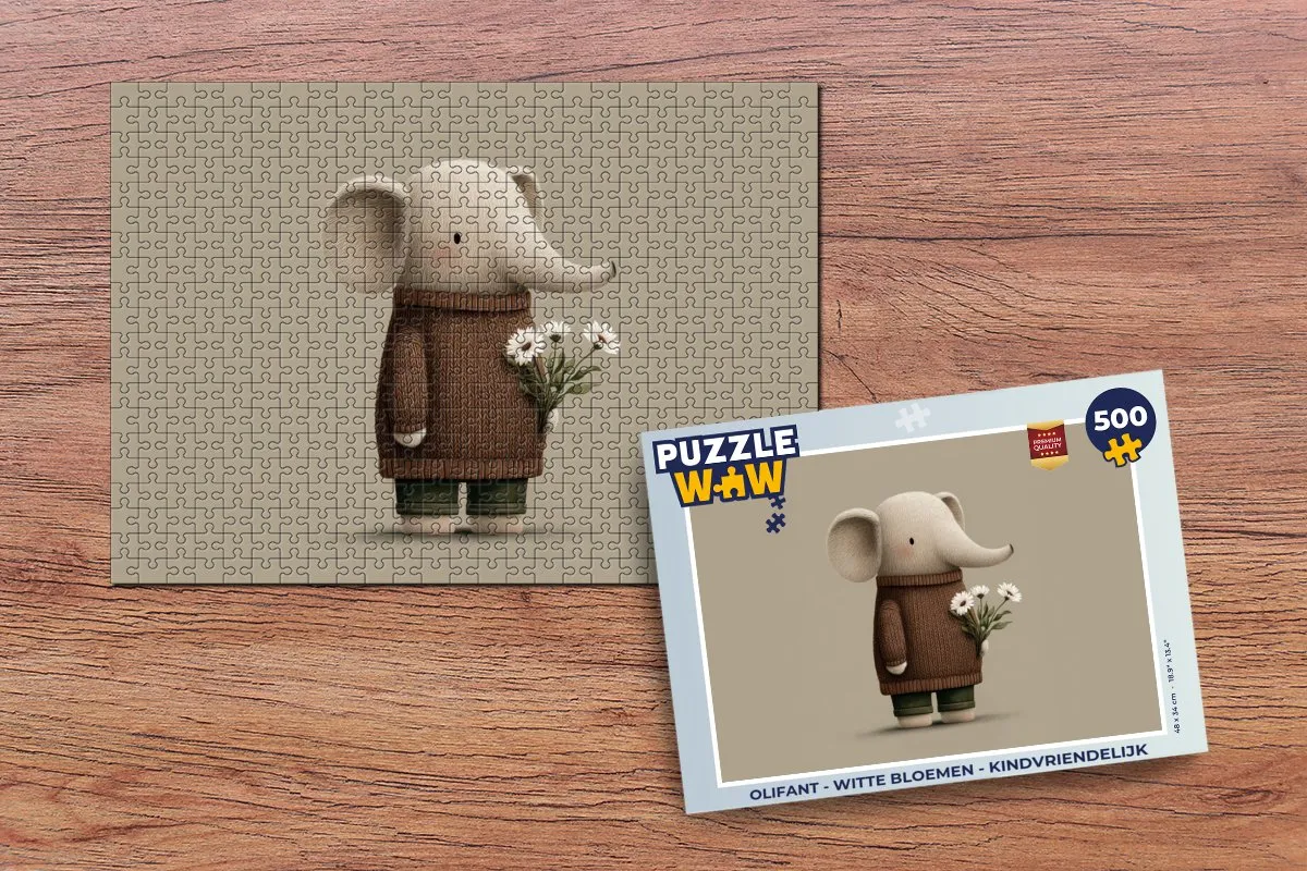 PuzzleWow Olifant Witte Bloemen Legpuzzel 500 Stuks