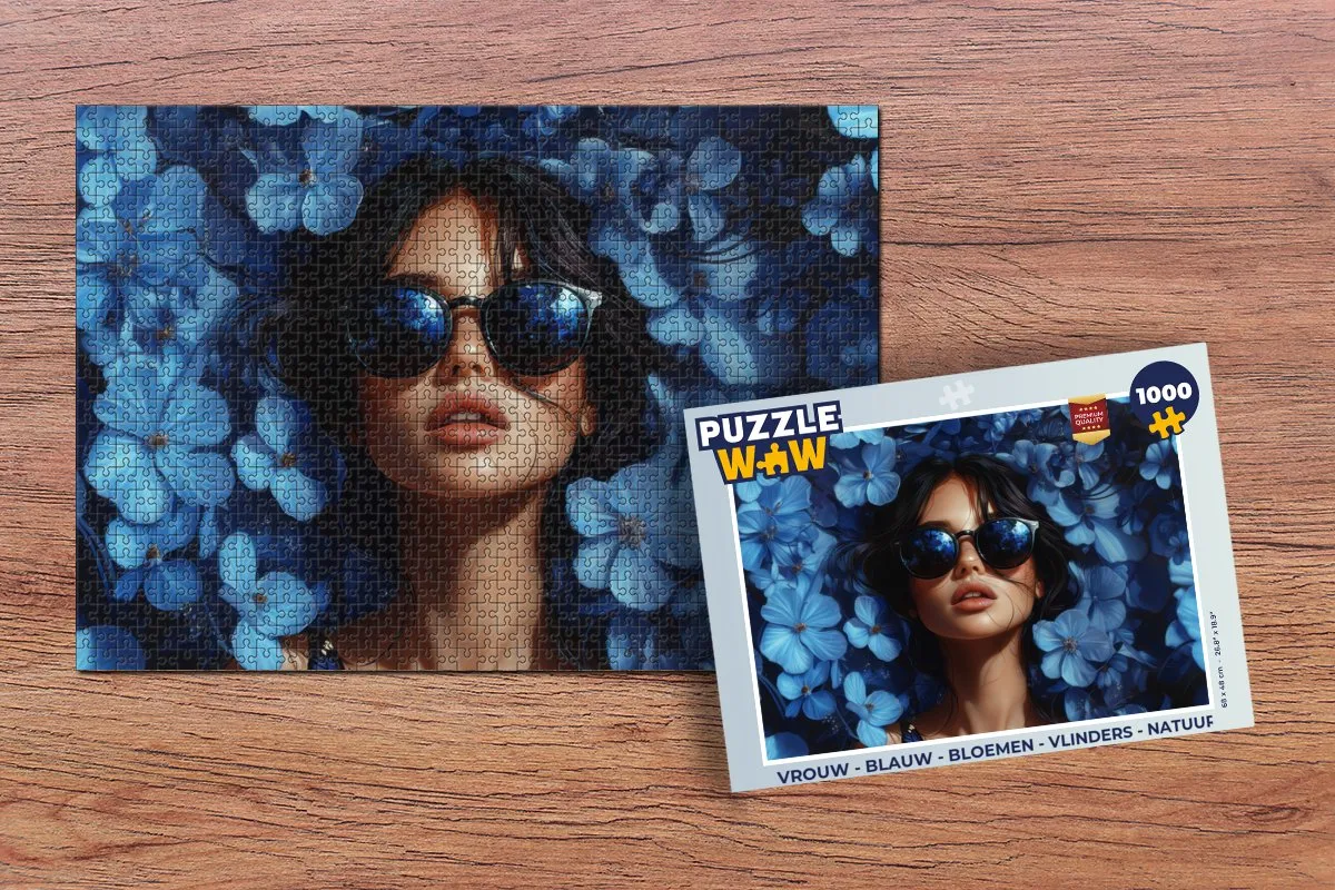 PuzzleWow Vrouw Bloemen Legpuzzel 1000 Stuks - Blauw