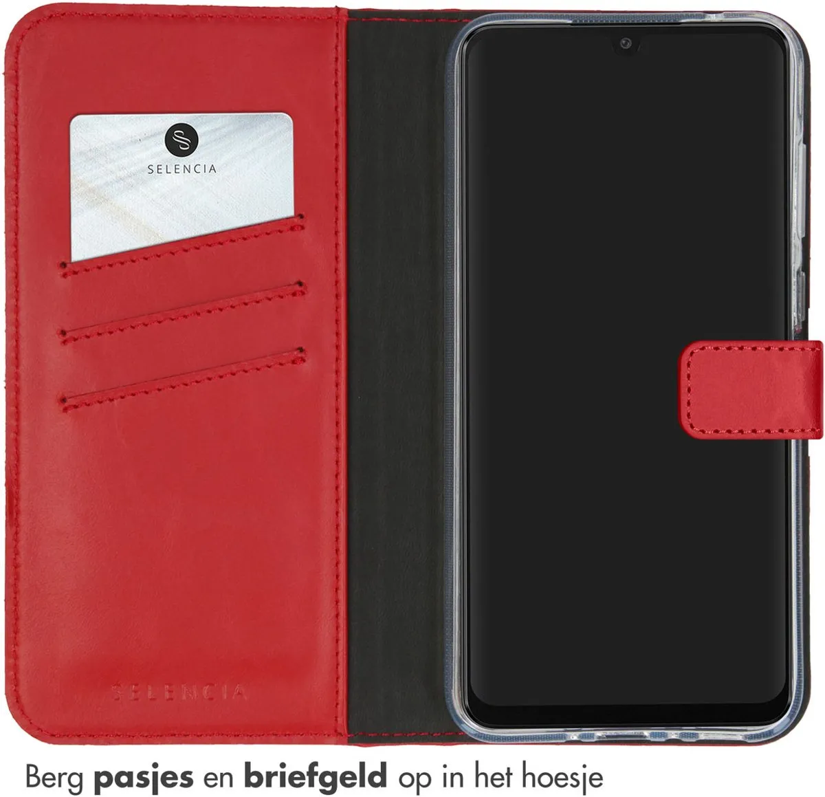 Selencia Hoesje Samsung Galaxy A35 - Echt Lederen Bookcase Rood