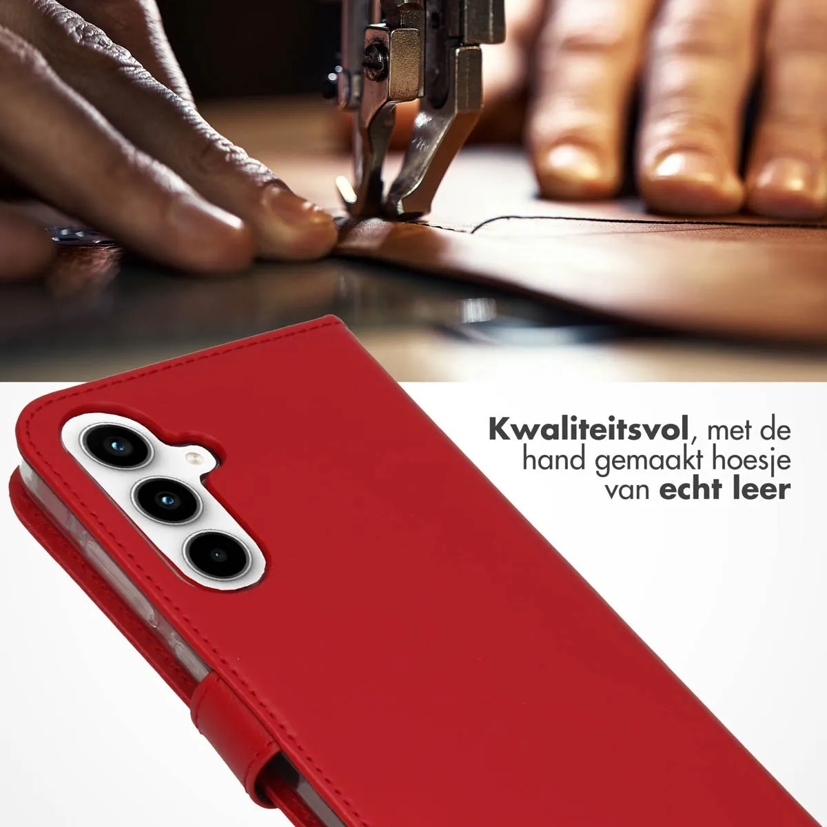 Selencia Hoesje Samsung Galaxy A35 - Echt Lederen Bookcase Rood
