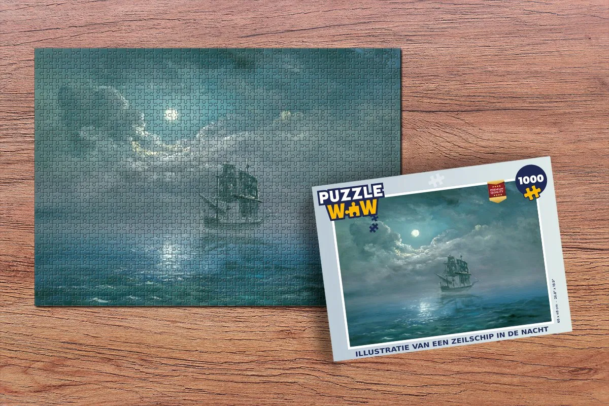 PuzzleWow Legpuzzel Zeilschip Nachtscène 1000 Stuks - Multicolor
