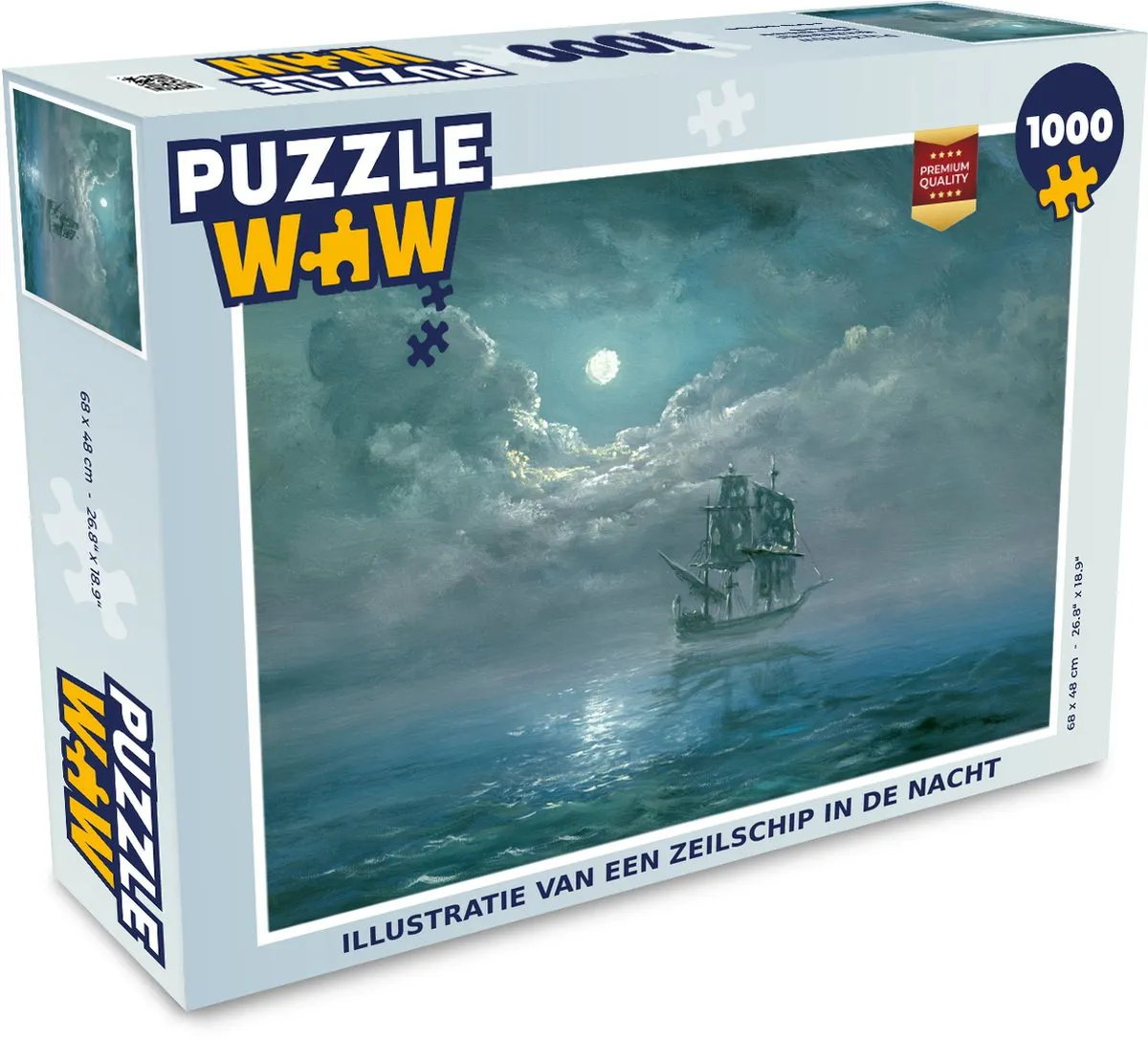 PuzzleWow Legpuzzel Zeilschip Nachtscène 1000 Stuks