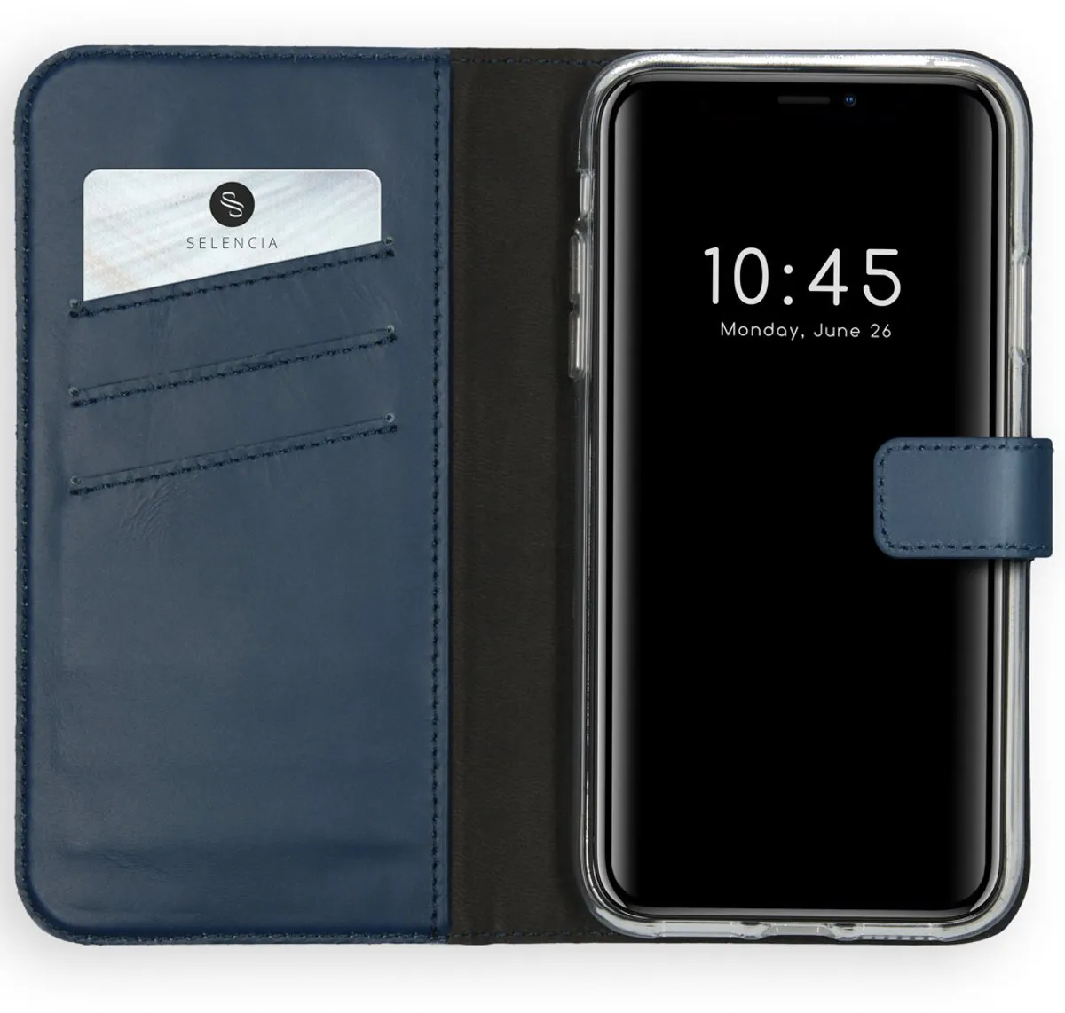 Selencia Hoesje iPhone 11 - Echt Lederen Bookcase - Blauw - 3 Pasjes