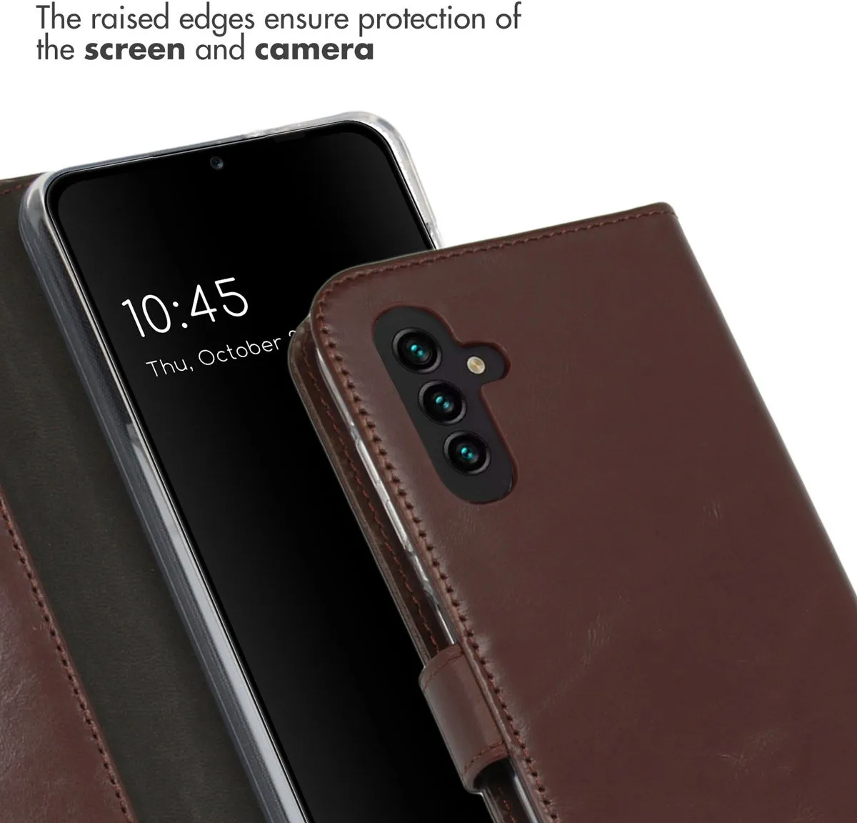 Selencia Hoesje Samsung Galaxy A13 5G/A04s - Echt Lederen Bookcase 3 Stuks - Bruin