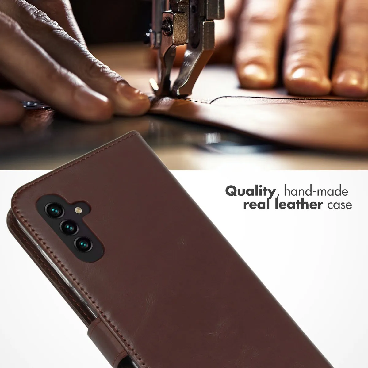 Selencia Hoesje Samsung Galaxy A13 5G/A04s - Echt Lederen Bookcase 3 Stuks - Bruin