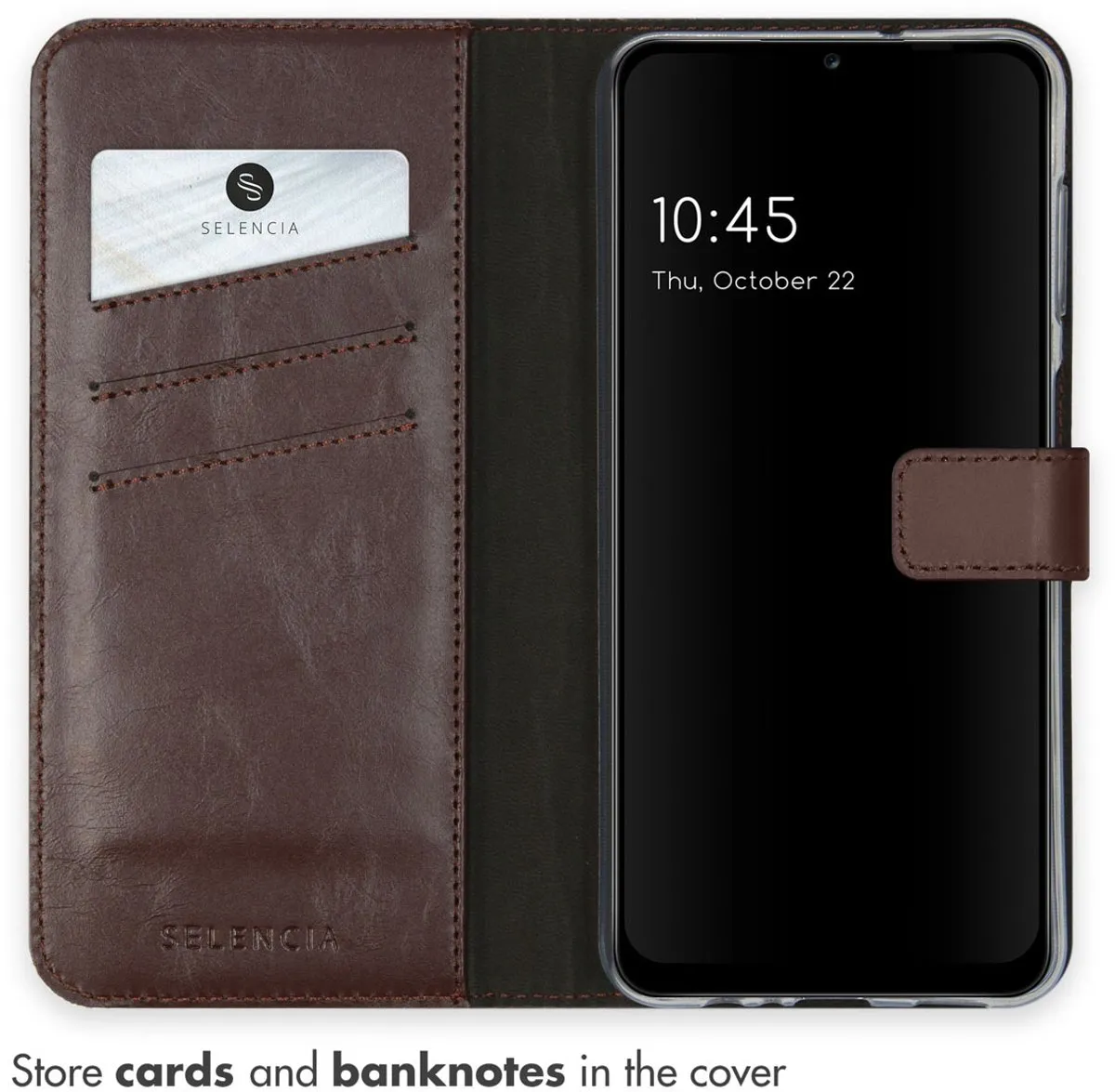 Selencia Hoesje Samsung Galaxy A13 5G/A04s - Echt Lederen Bookcase 3 Stuks - Bruin
