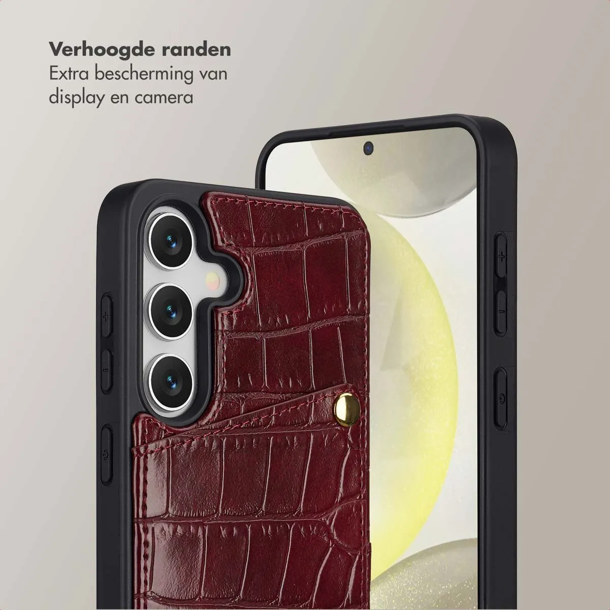Selencia Croco Backcover Hoesje S24/S25 - 2 Pasjes - Donkerrood