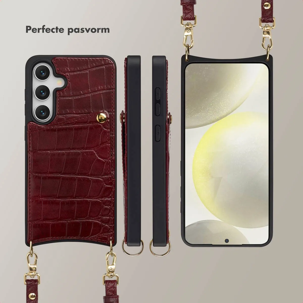 Selencia Croco Backcover Hoesje S24/S25 - 2 Pasjes - Donkerrood
