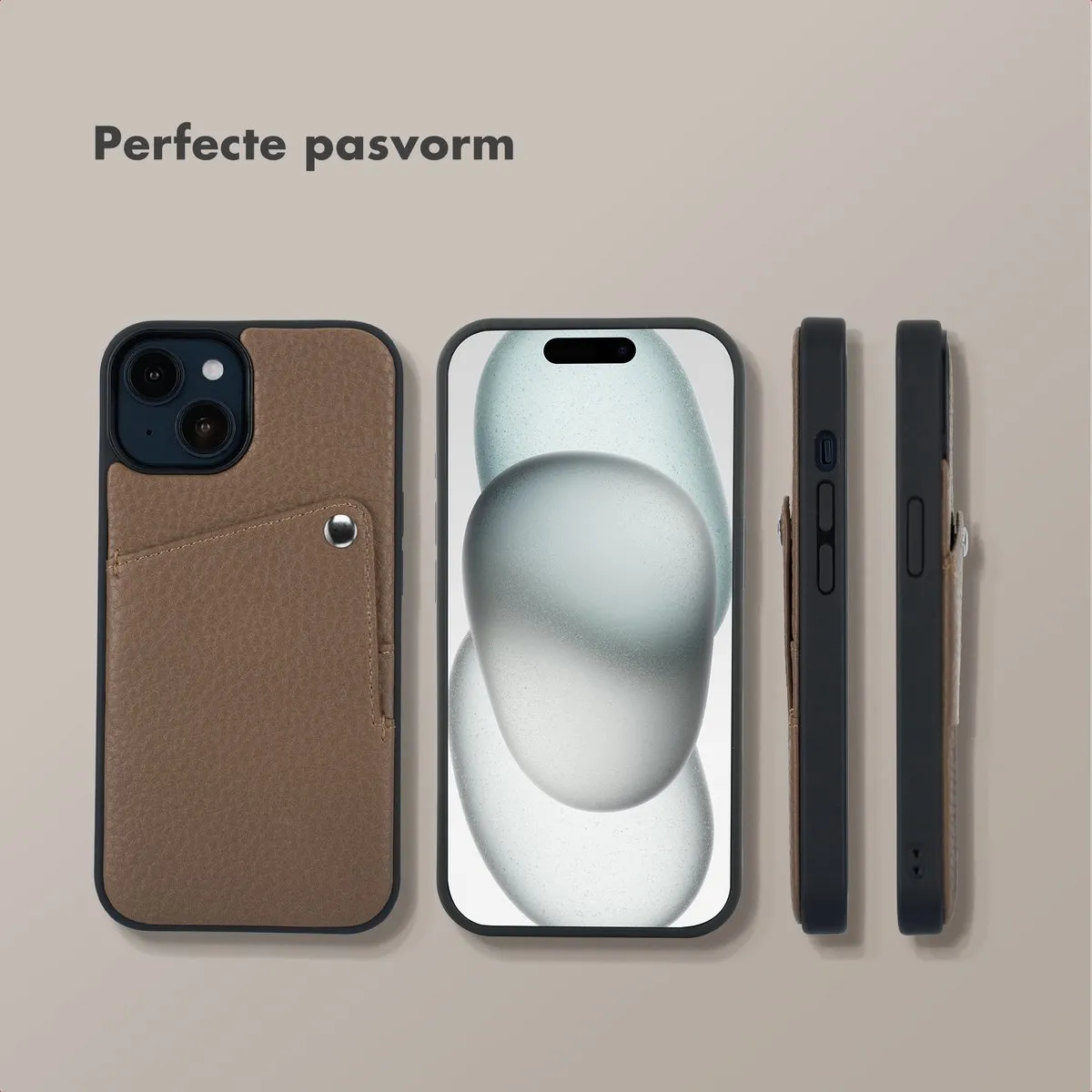 Selencia Hoesje iPhone 15 - Pashouder Mocha Brown - afbeelding 6 van 6